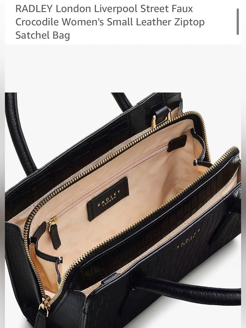 RADLEY LONDON Black Croc-Embossed Leather Satchel with Gold Hardware